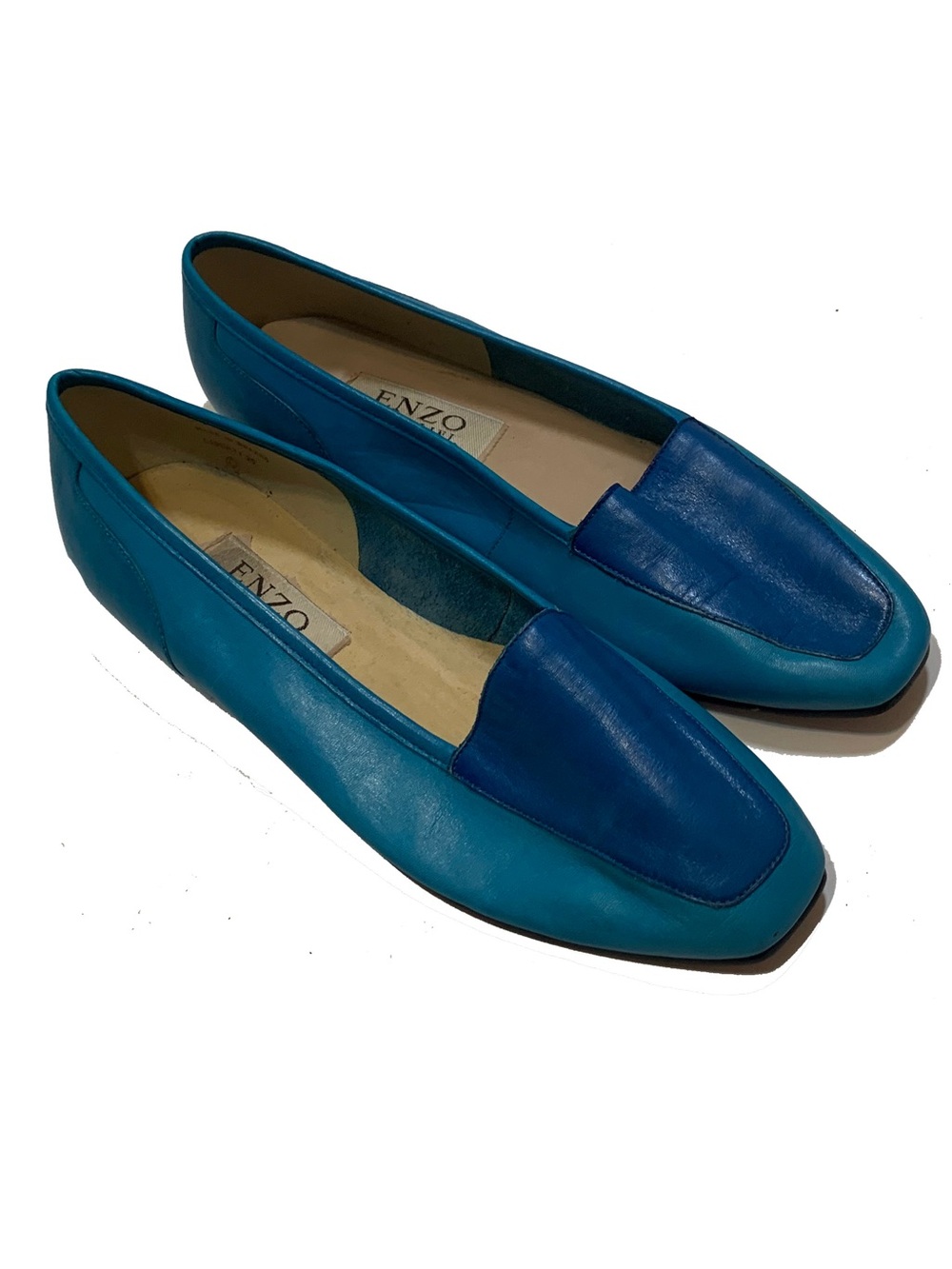 Enzo Angiolini Two-Tone Turquoise and Deep Blue Leather Loafers